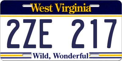 WV license plate 2ZE217