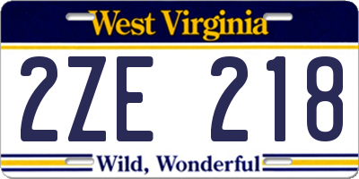 WV license plate 2ZE218