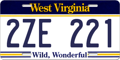 WV license plate 2ZE221