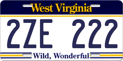 WV license plate 2ZE222