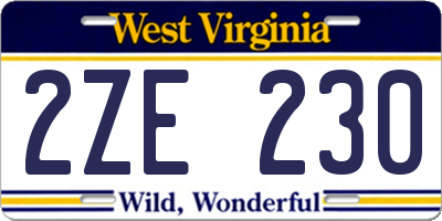 WV license plate 2ZE230