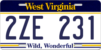 WV license plate 2ZE231