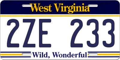 WV license plate 2ZE233