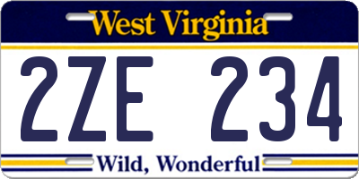 WV license plate 2ZE234