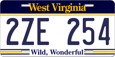 WV license plate 2ZE254
