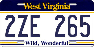 WV license plate 2ZE265