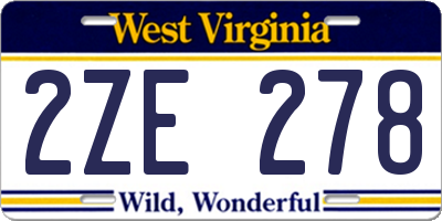 WV license plate 2ZE278