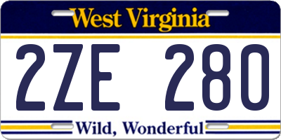 WV license plate 2ZE280