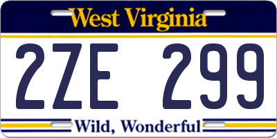 WV license plate 2ZE299