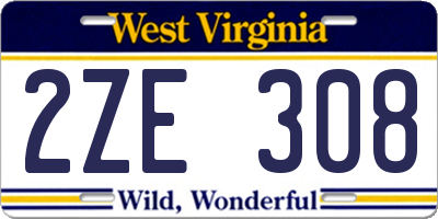 WV license plate 2ZE308