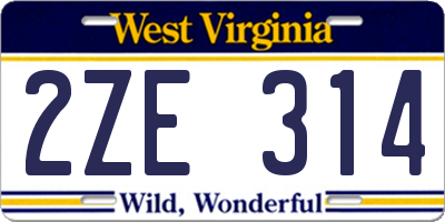 WV license plate 2ZE314