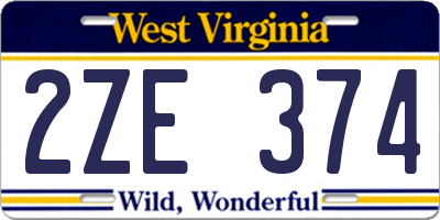 WV license plate 2ZE374