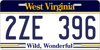 WV license plate 2ZE396