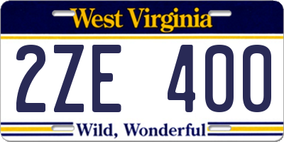 WV license plate 2ZE400