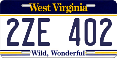 WV license plate 2ZE402