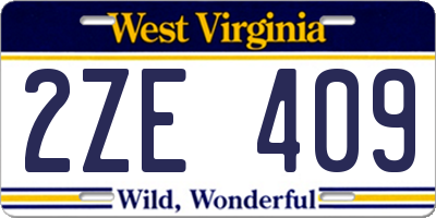 WV license plate 2ZE409