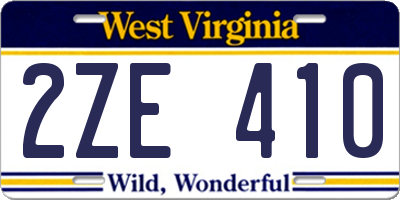 WV license plate 2ZE410