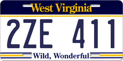 WV license plate 2ZE411