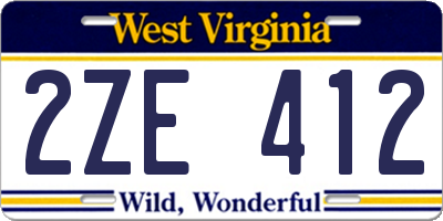 WV license plate 2ZE412