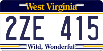 WV license plate 2ZE415