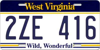 WV license plate 2ZE416