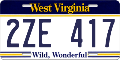 WV license plate 2ZE417