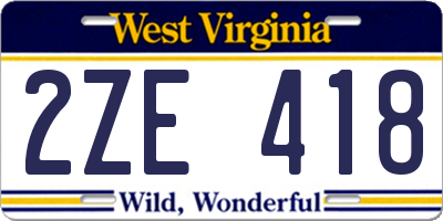 WV license plate 2ZE418