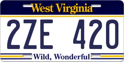 WV license plate 2ZE420