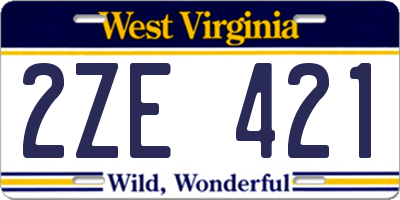 WV license plate 2ZE421