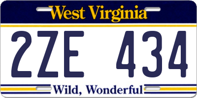 WV license plate 2ZE434
