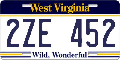 WV license plate 2ZE452