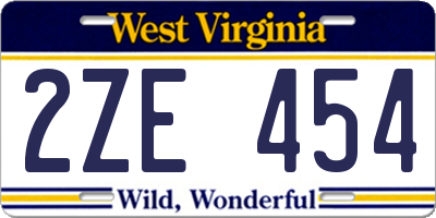 WV license plate 2ZE454