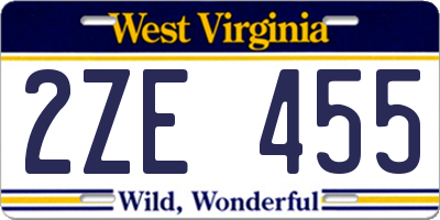 WV license plate 2ZE455