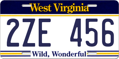 WV license plate 2ZE456