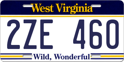 WV license plate 2ZE460