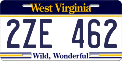 WV license plate 2ZE462