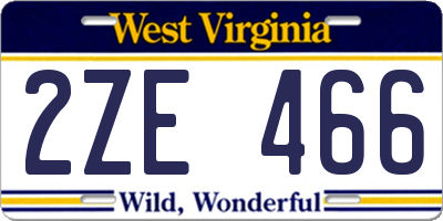 WV license plate 2ZE466