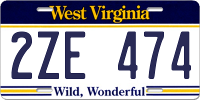 WV license plate 2ZE474