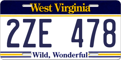 WV license plate 2ZE478