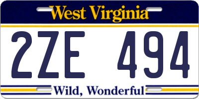 WV license plate 2ZE494