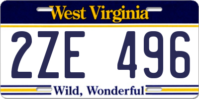 WV license plate 2ZE496