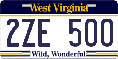 WV license plate 2ZE500