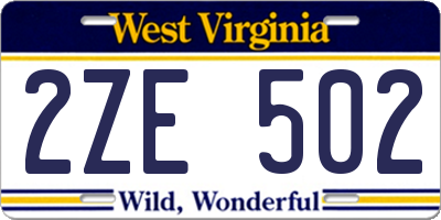 WV license plate 2ZE502