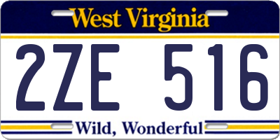 WV license plate 2ZE516
