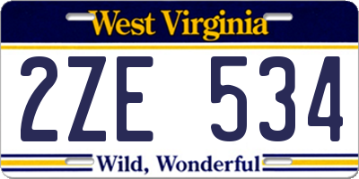 WV license plate 2ZE534