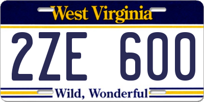 WV license plate 2ZE600