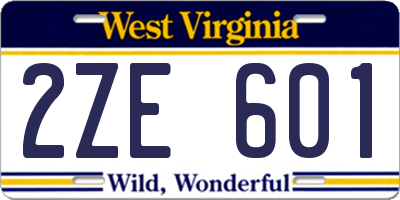 WV license plate 2ZE601