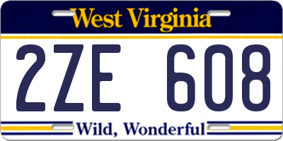 WV license plate 2ZE608
