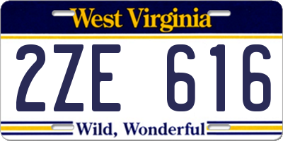 WV license plate 2ZE616