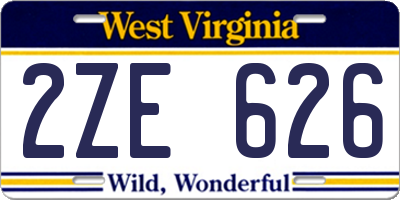 WV license plate 2ZE626